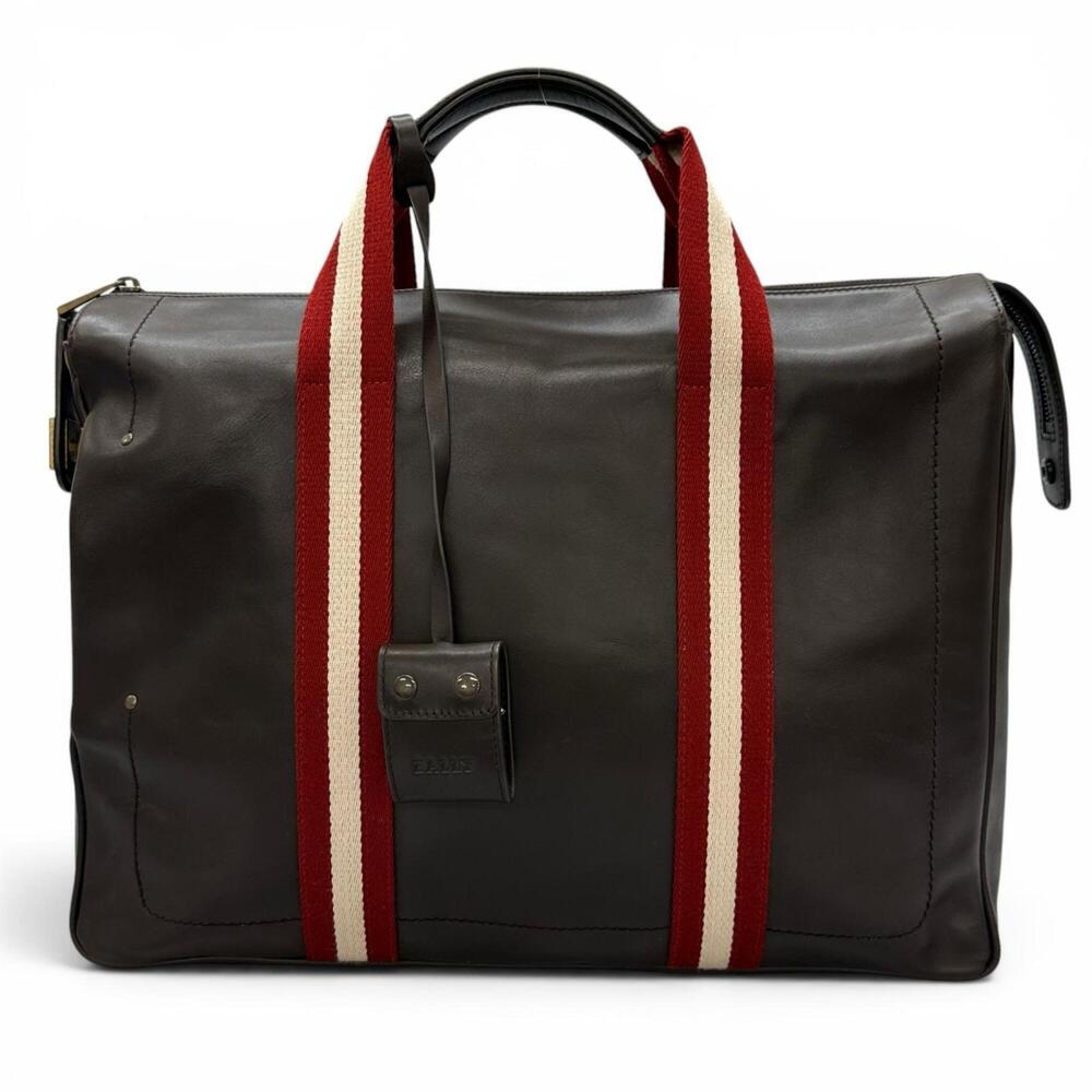 BALLY TAPRUS Leather Logo-Engraved Trainspotting Stripe Briefcase Tote Bag, D...
